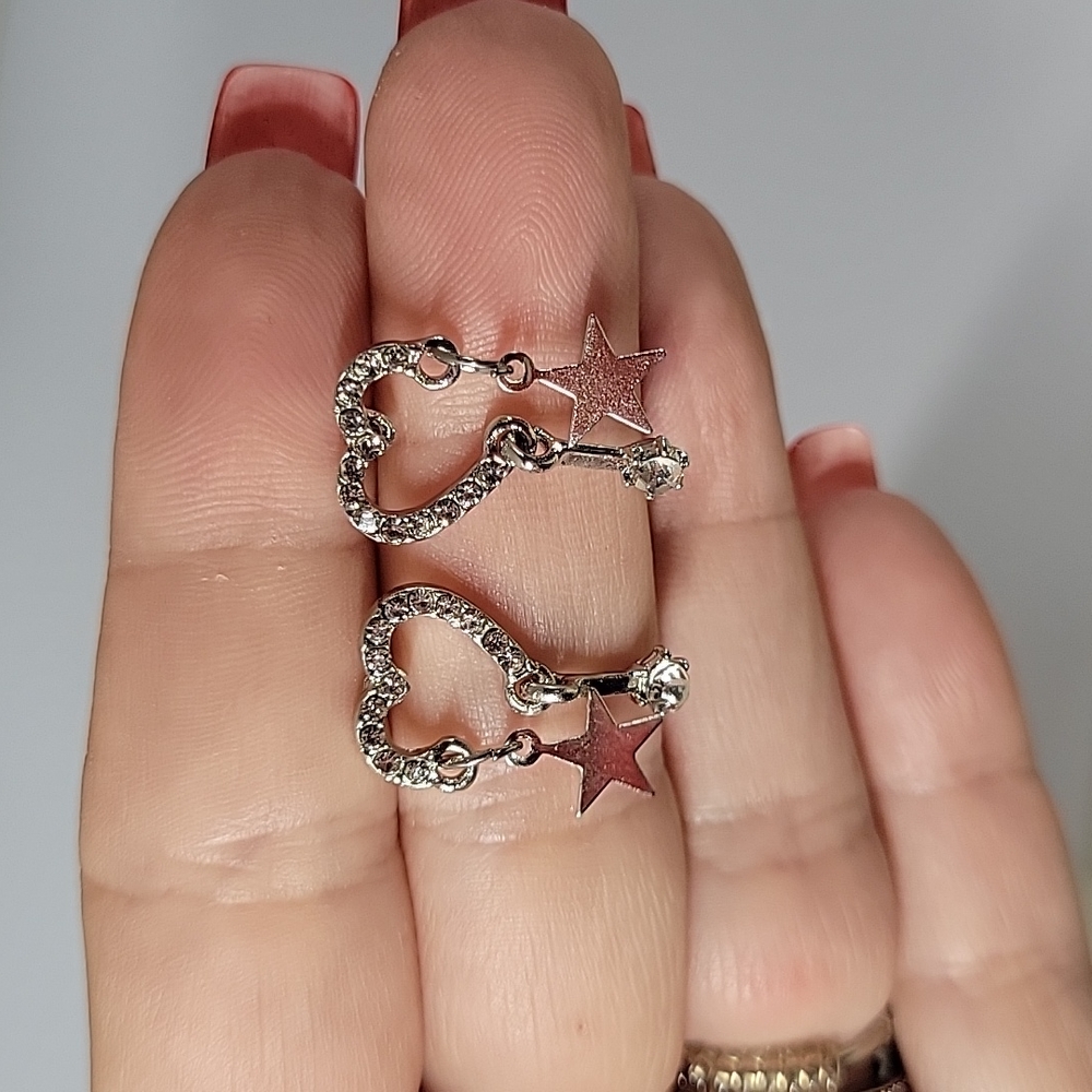 Open Heart Star Drop Shimmer Earrings - Picture 7 of 10